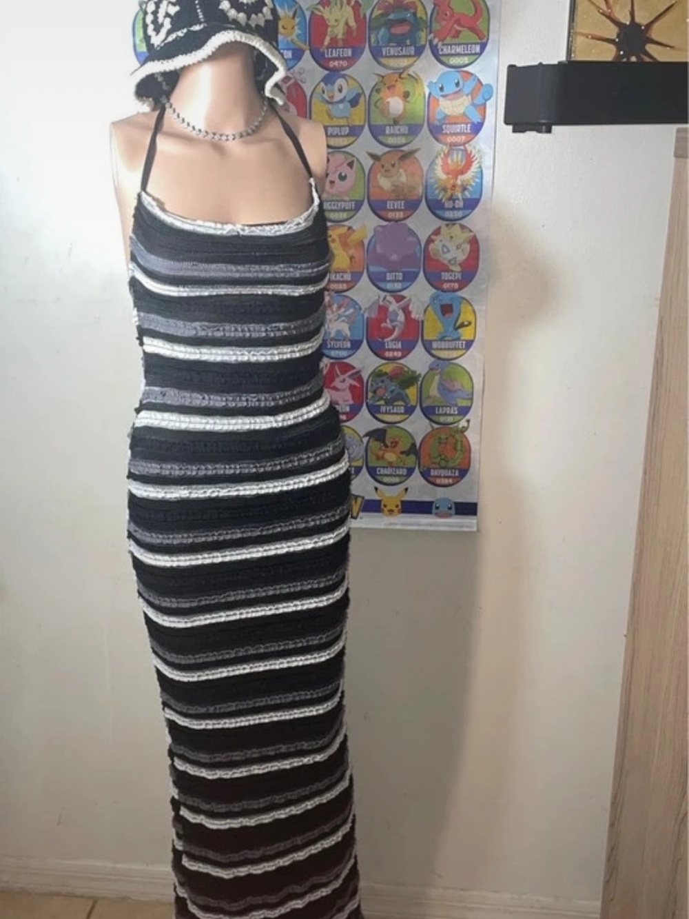 Fashion nova Black & White Striped Halter Knit Maxi Dress